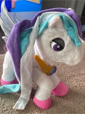Plush Pegasus Pony Toy in White with Purple, Teal & Pink Accents